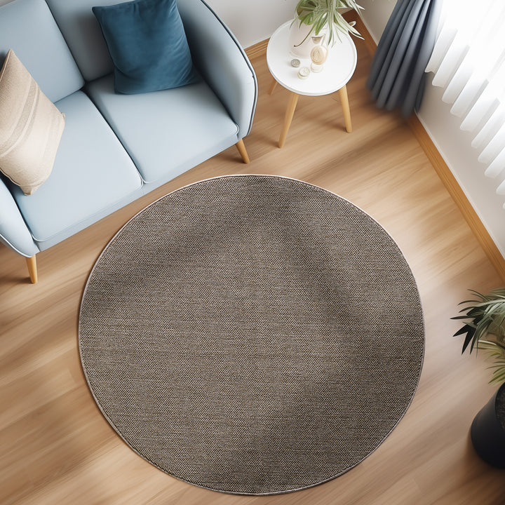 Teppich Kurzflor Flachgewebe Uni-Design Polypropylen Wohnzimmer_Braun_Rund_