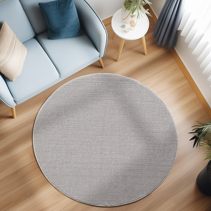 Teppich Kurzflor Flachgewebe Uni-Design Polypropylen Wohnzimmer_Silber_Rund_