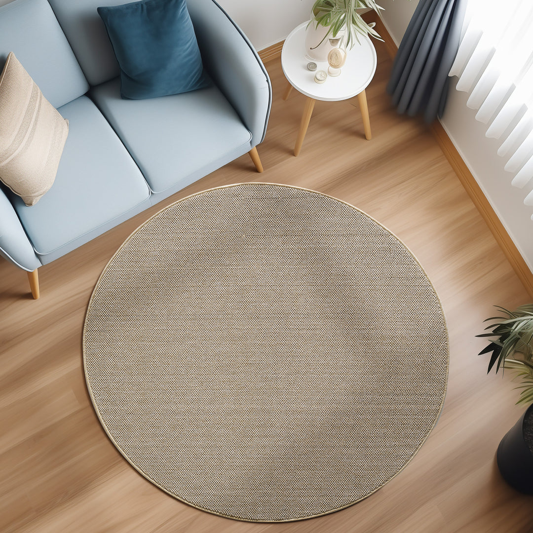 Teppich Kurzflor Flachgewebe Uni-Design Polypropylen Wohnzimmer_Beige_Rund_