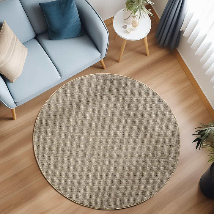 Teppich Kurzflor Flachgewebe Uni-Design Polypropylen Wohnzimmer_Beige_Rund_
