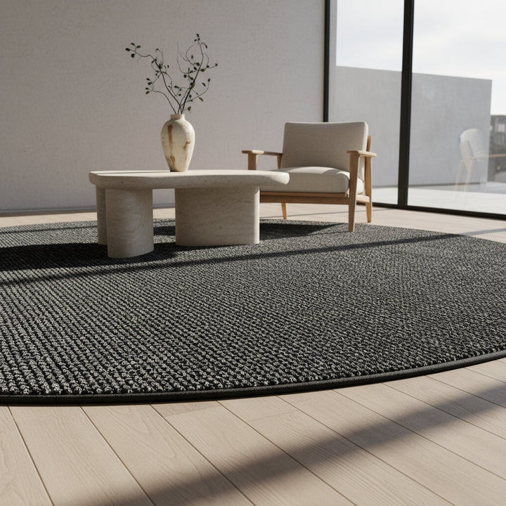 Teppich Kurzflor Flachgewebe Uni-Design Polypropylen Wohnzimmer_Grau_Rund_