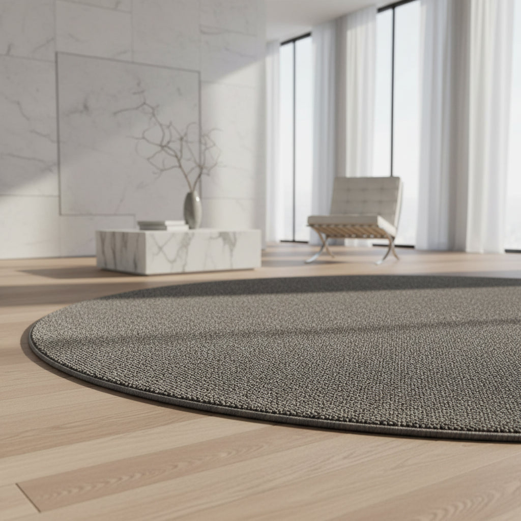 Teppich Kurzflor Flachgewebe Uni-Design Polypropylen Wohnzimmer_Grau_Rund_