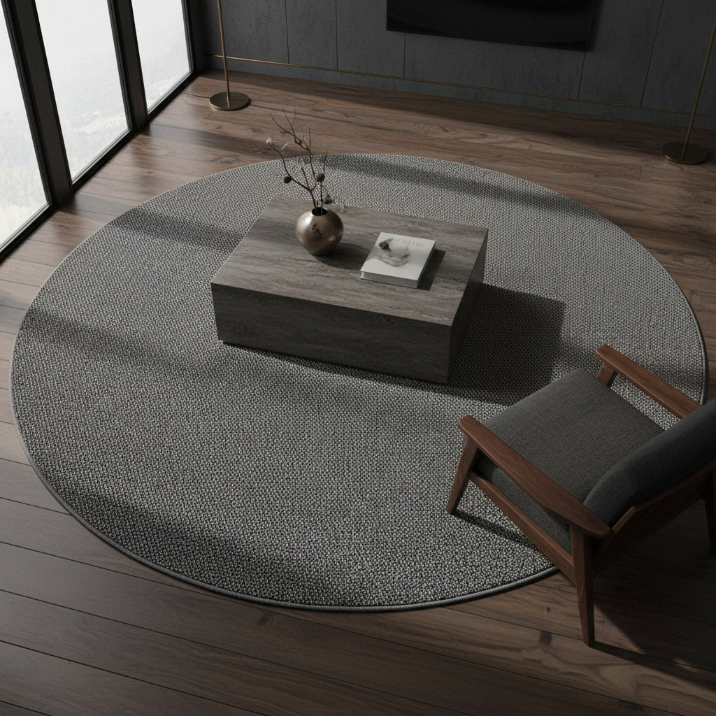 Teppich Kurzflor Flachgewebe Uni-Design Polypropylen Wohnzimmer_Grau_Rund_