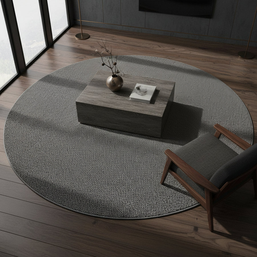 Teppich Kurzflor Flachgewebe Uni-Design Polypropylen Wohnzimmer_Grau_Rund_