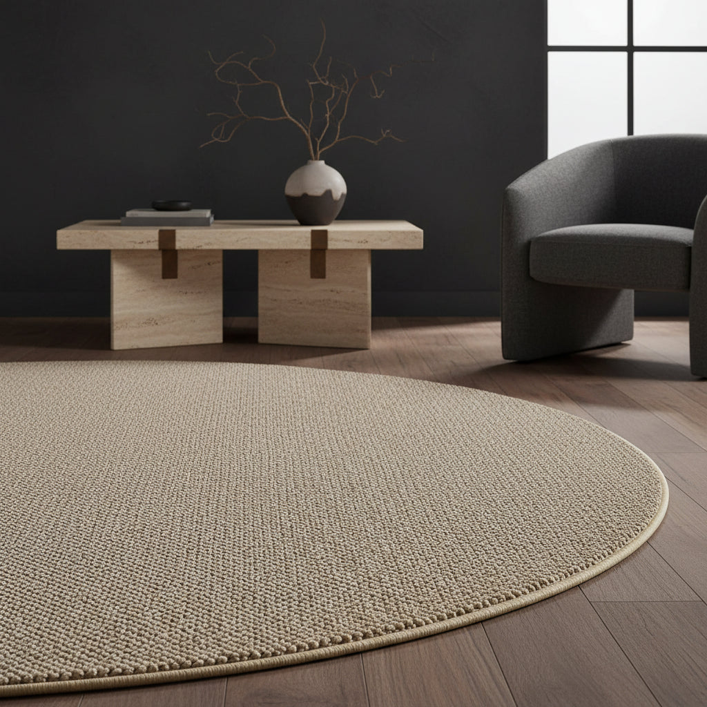 Teppich Kurzflor Flachgewebe Uni-Design Polypropylen Wohnzimmer_Rund_