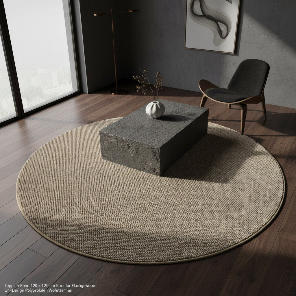 Teppich Kurzflor Flachgewebe Uni-Design Polypropylen Wohnzimmer_Rund_