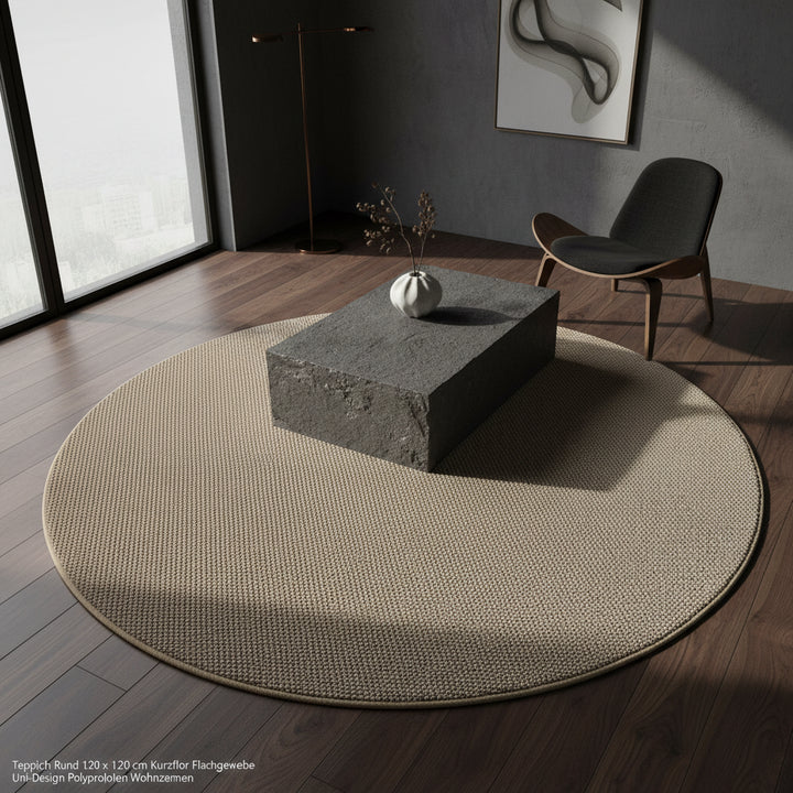 Teppich Kurzflor Flachgewebe Uni-Design Polypropylen Wohnzimmer_Rund_