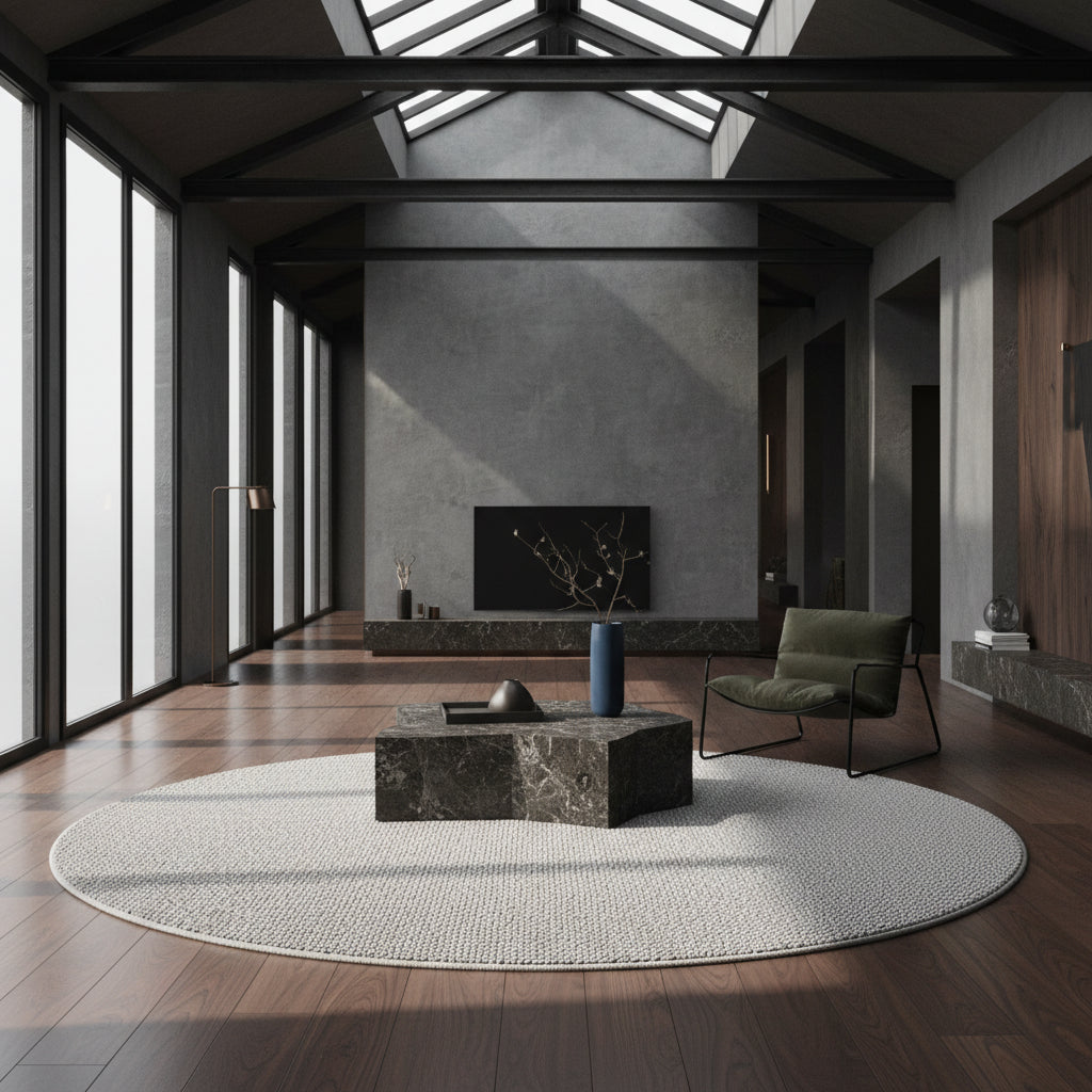 Teppich Kurzflor Flachgewebe Uni-Design Polypropylen Wohnzimmer_Rund_