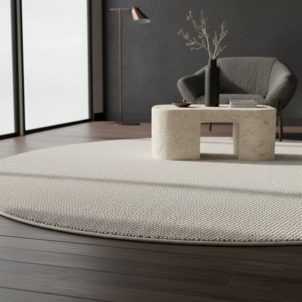 Teppich Kurzflor Flachgewebe Uni-Design Polypropylen Wohnzimmer_Rund_