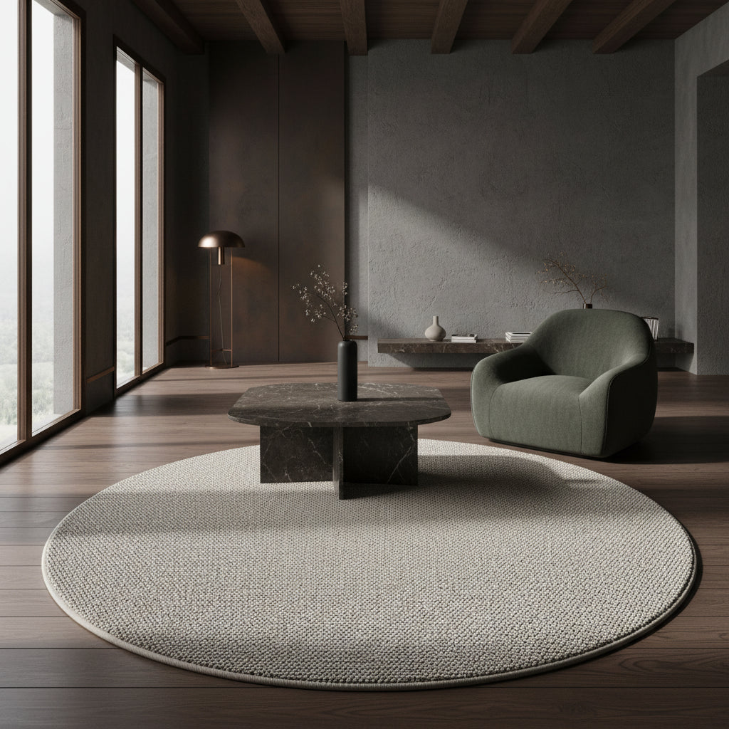 Teppich Kurzflor Flachgewebe Uni-Design Polypropylen Wohnzimmer_Rund_