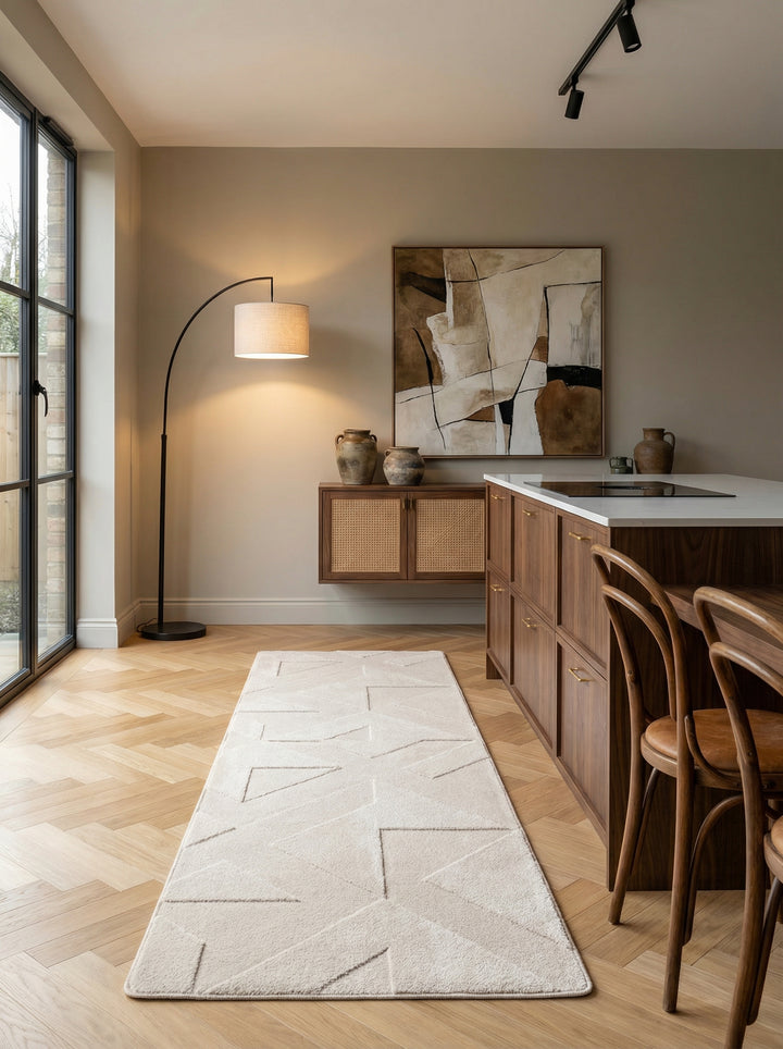 Teppich Kurzflor Geometrisch Microfaser Innen_Creme_Läufer_