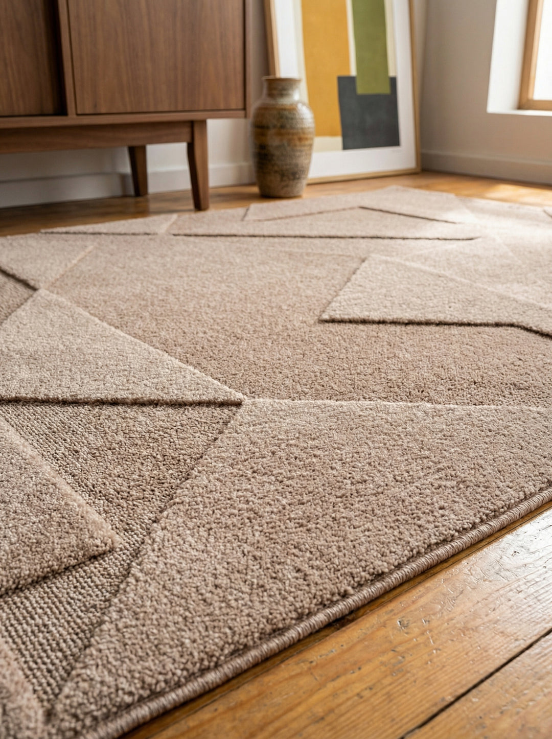 Teppich Kurzflor Geometrisch Microfaser Innen_Beige_Läufer_