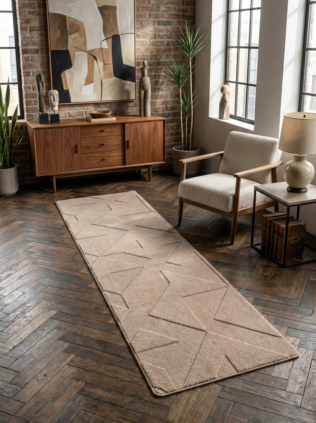 Teppich Kurzflor Geometrisch Microfaser Innen_Beige_Läufer_