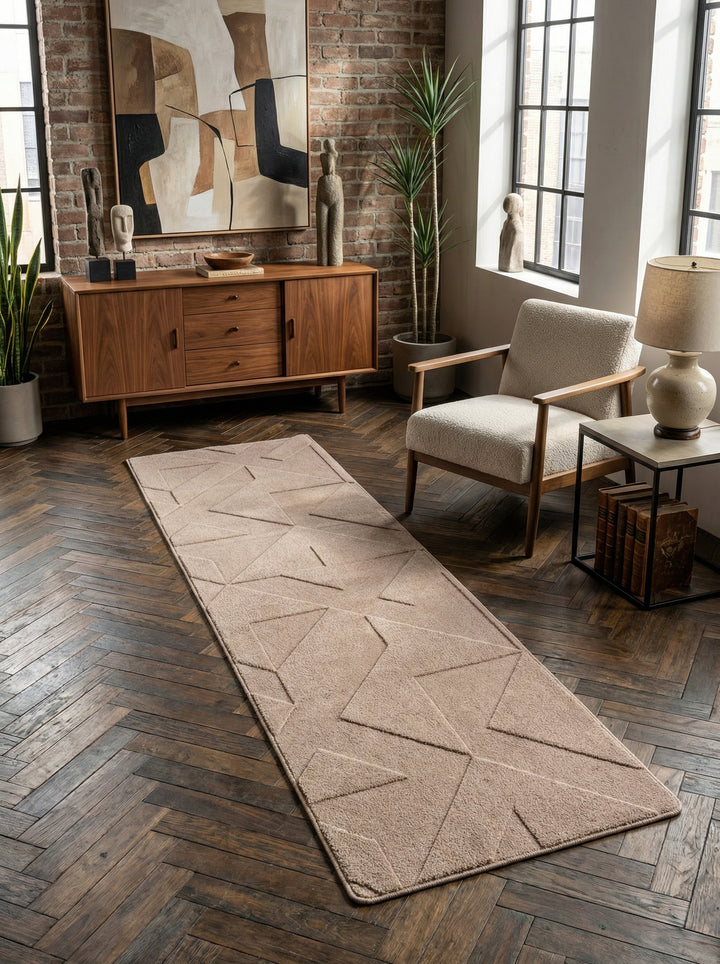Teppich Kurzflor Geometrisch Microfaser Innen_Beige_Läufer_