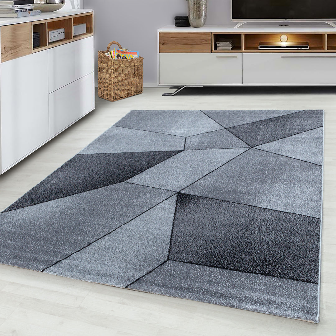 Teppich Kurzflor Geometrisch Polypropylen Wohnzimmer_Grau_Läufer_