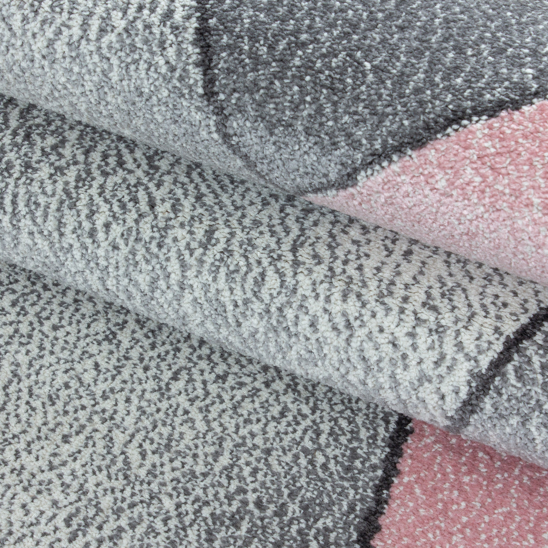 Teppich Kurzflor Geometrisch Polypropylen Wohnzimmer Pink Läufer 80x150_Läufer_