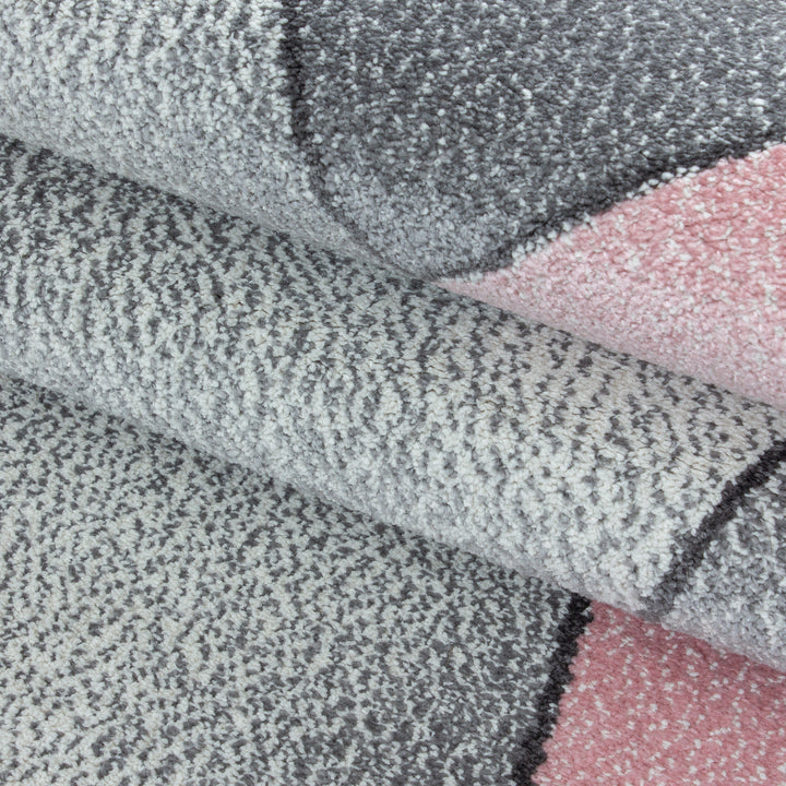 Teppich Kurzflor Geometrisch Polypropylen Wohnzimmer Pink Läufer 80x150_Läufer_