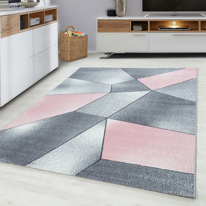 Teppich Kurzflor Geometrisch Polypropylen Wohnzimmer_Pink_Läufer_