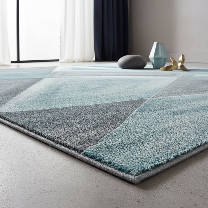 Teppich Kurzflor Geometrisch Polypropylen Wohnzimmer Blau Läufer 80x150_Läufer_
