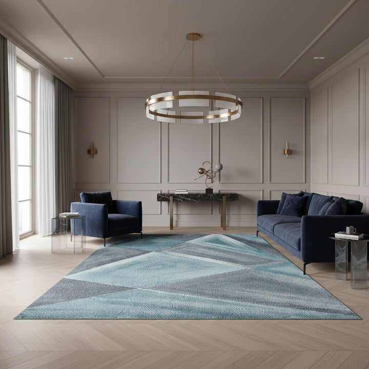 Teppich Kurzflor Geometrisch Polypropylen Wohnzimmer Blau Läufer 80x150_Läufer_