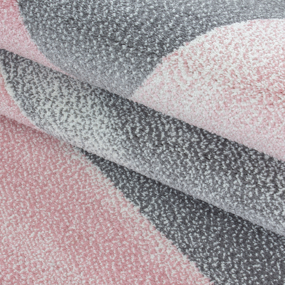 Teppich Kurzflor Geometrisch Polypropylen Wohnzimmer Pink Läufer 80x150_Läufer_