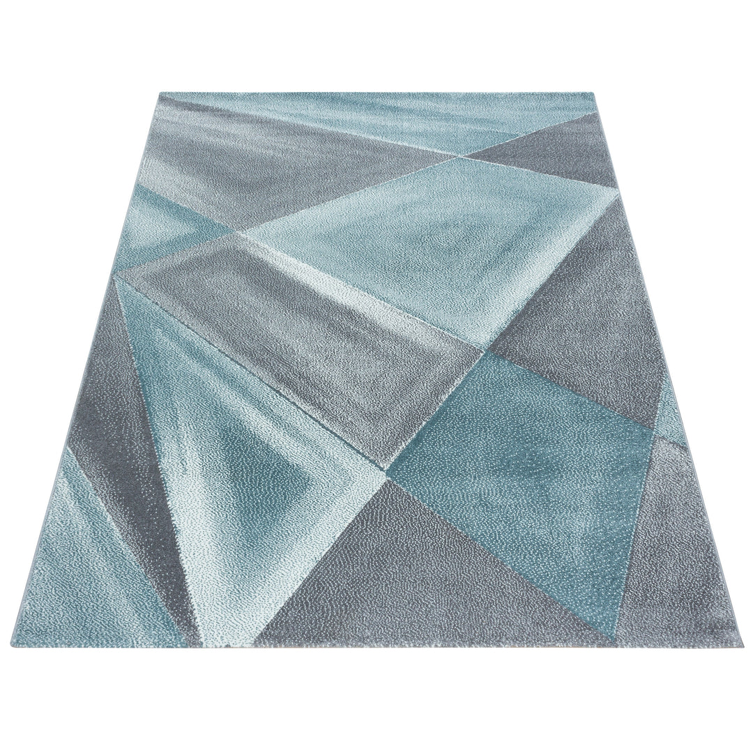 Teppich Kurzflor Geometrisch Polypropylen Wohnzimmer Blau Läufer 80x150_Läufer_