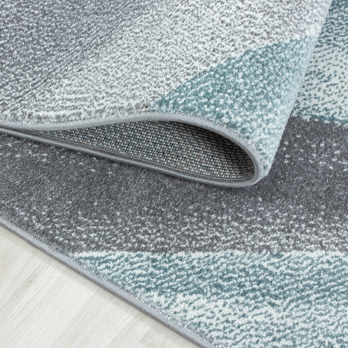 Teppich Kurzflor Geometrisch Polypropylen Wohnzimmer_Blau_Läufer_