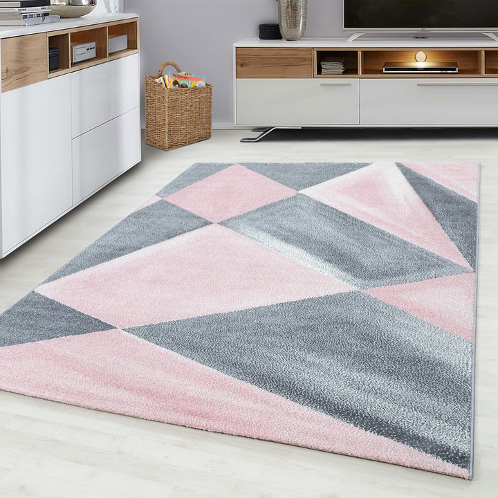 Teppich Kurzflor Geometrisch Polypropylen Wohnzimmer_Pink_Läufer_