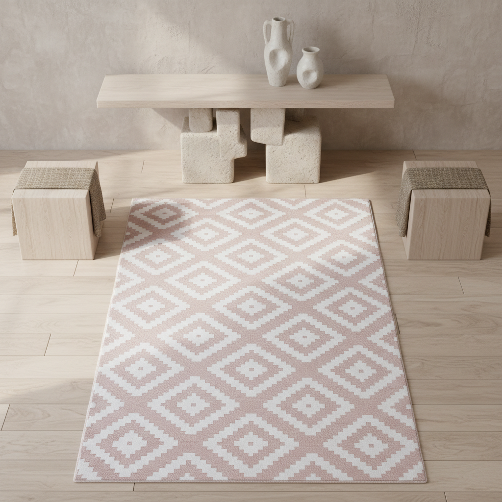 Teppich Kurzflor Geometrisches Muster Polypropylen Wohnzimmer_Läufer_