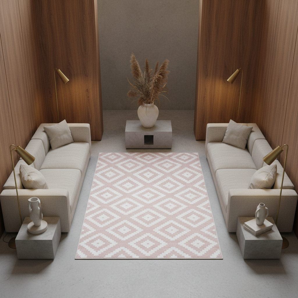 Teppich Kurzflor Geometrisches Muster Polypropylen Wohnzimmer_Läufer_