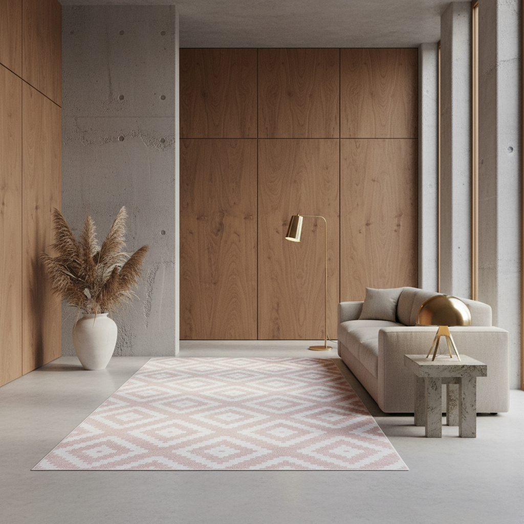 Teppich Kurzflor Geometrisches Muster Polypropylen Wohnzimmer_Läufer_