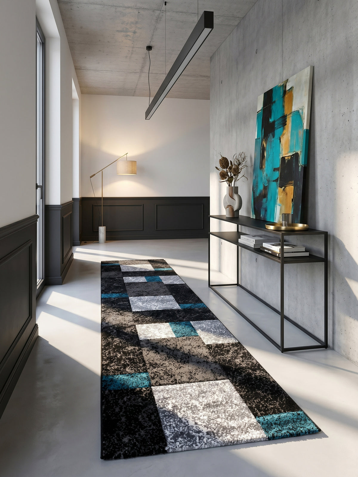 Teppich Türkis Läufer im Wohnzimmer Einrichtungsidee_