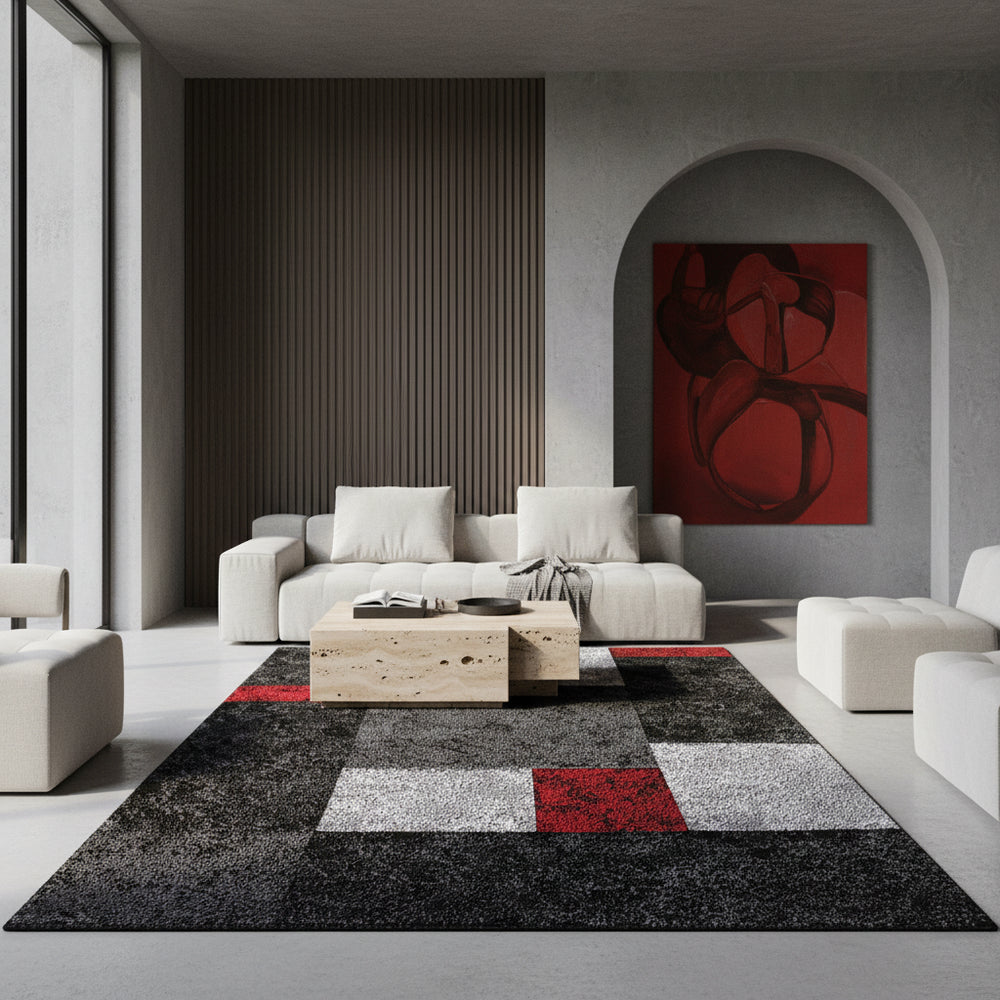 Teppich Kurzflor Karo Design Polypropylen Wohnzimmer_Läufer_