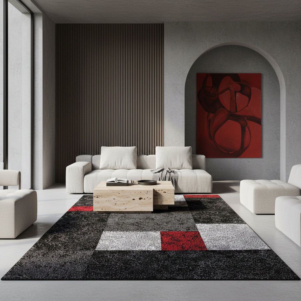Teppich Kurzflor Karo Design Polypropylen Wohnzimmer Läufer