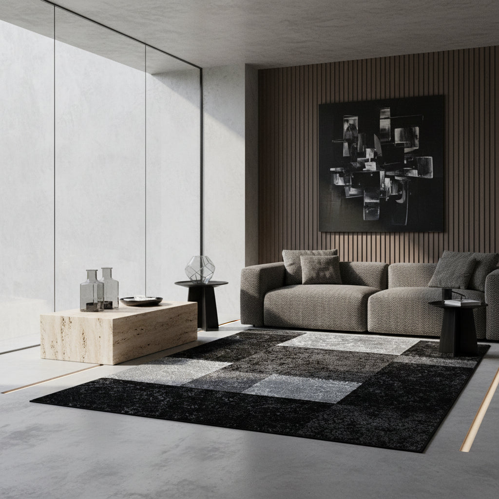 Teppich Kurzflor Karo Design Polypropylen Wohnzimmer_Läufer_