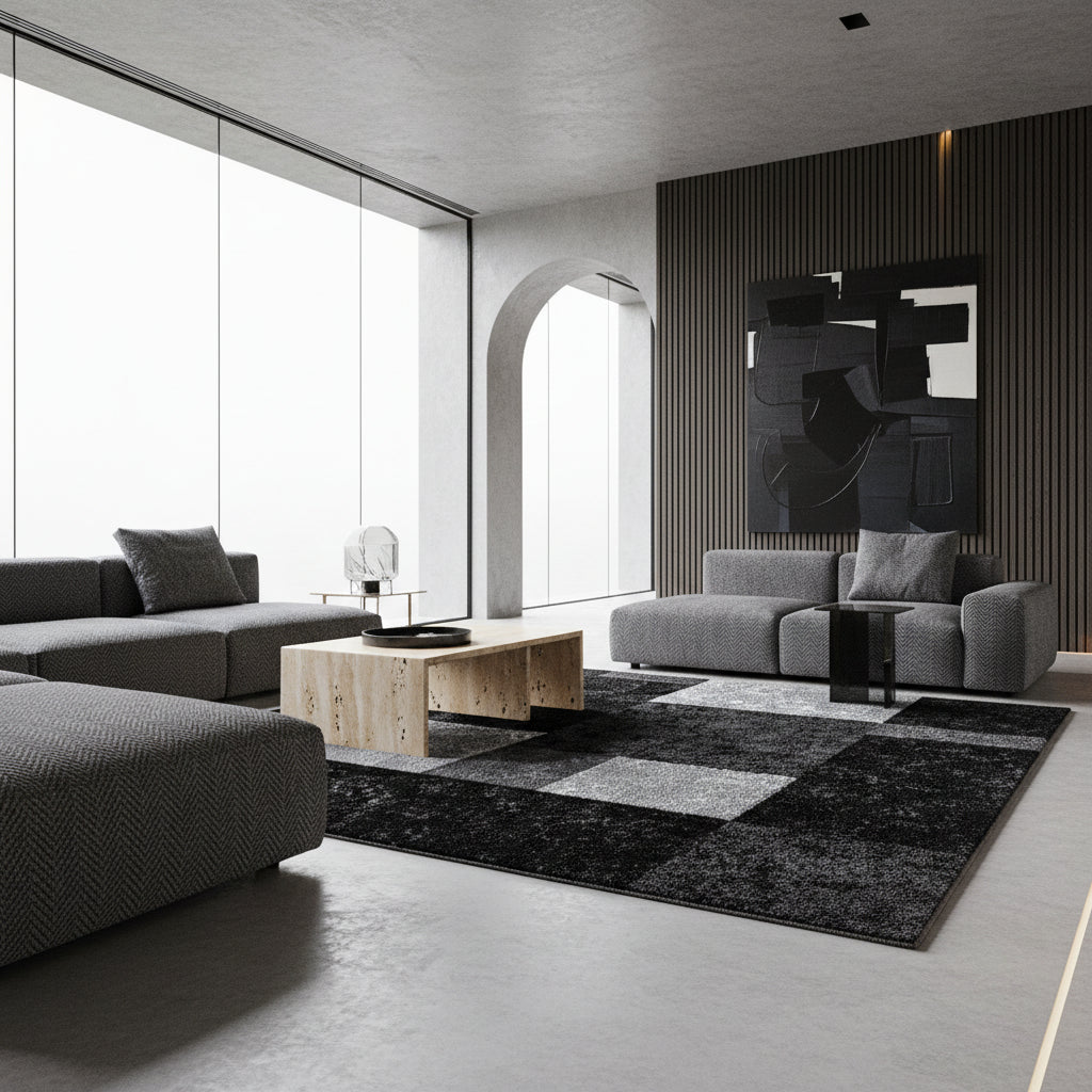 Teppich Kurzflor Karo Design Polypropylen Wohnzimmer_Läufer_