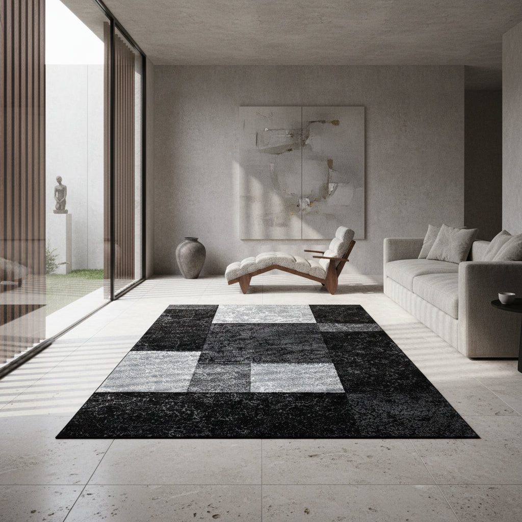 Teppich Kurzflor Karo Design Polypropylen Wohnzimmer_Läufer_