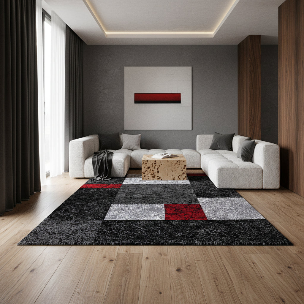 Teppich Kurzflor Karo Design Polypropylen Wohnzimmer Läufer