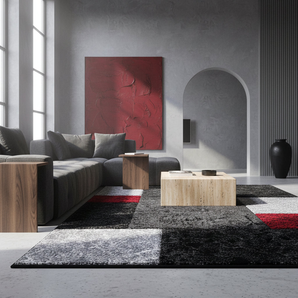 Teppich Kurzflor Karo Design Polypropylen Wohnzimmer Läufer