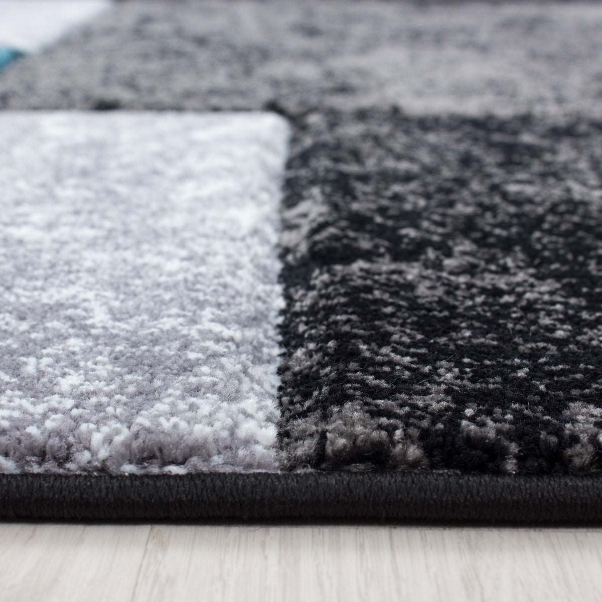 Kurzflor-Teppich Karofelder – Waschbar | Großflächiges Karo-Design | Frisée-Garn für Lebendige Textur – Ansicht 26