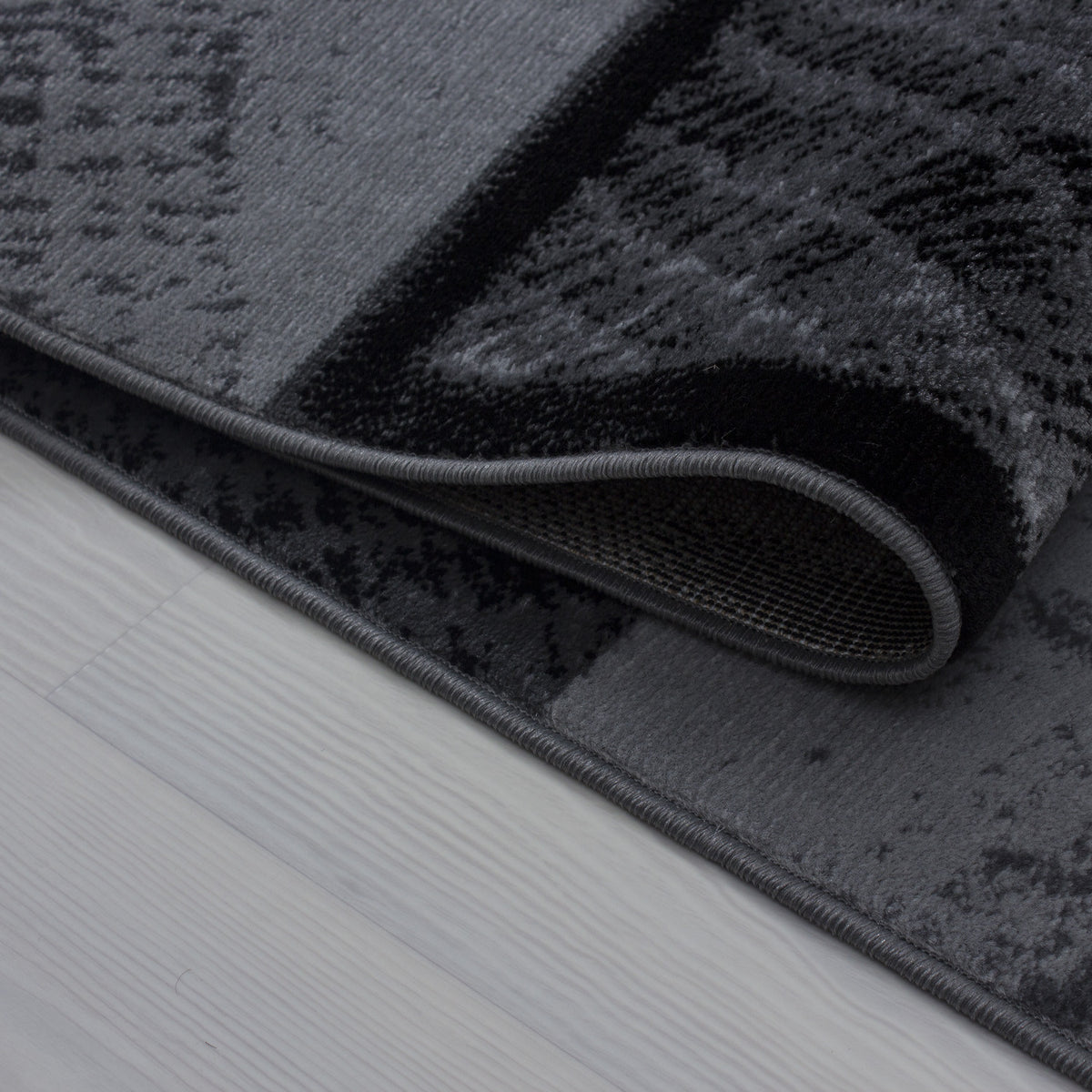Teppich Kurzflor Karo-Design Polypropylen Wohnzimmer_Schwarz_Läufer_
