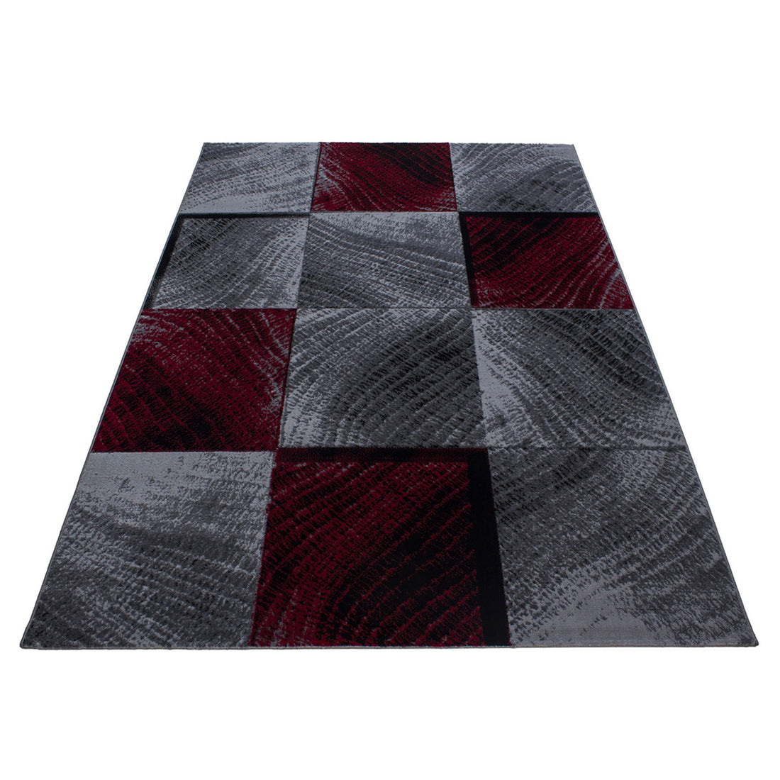 Teppich Kurzflor Karo-Design Polypropylen Wohnzimmer Rot Läufer 80x150 Läufer