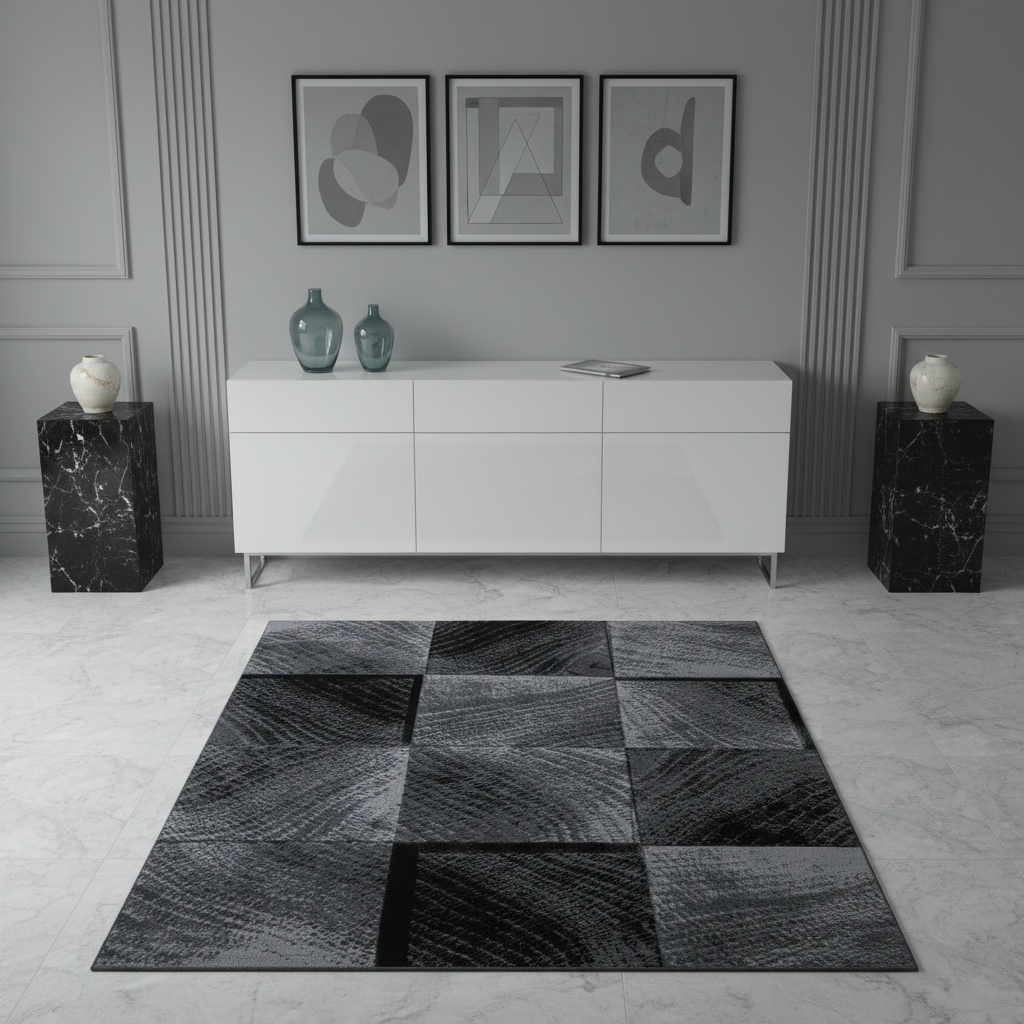 Teppich Kurzflor Karo-Design Polypropylen Wohnzimmer_Läufer_