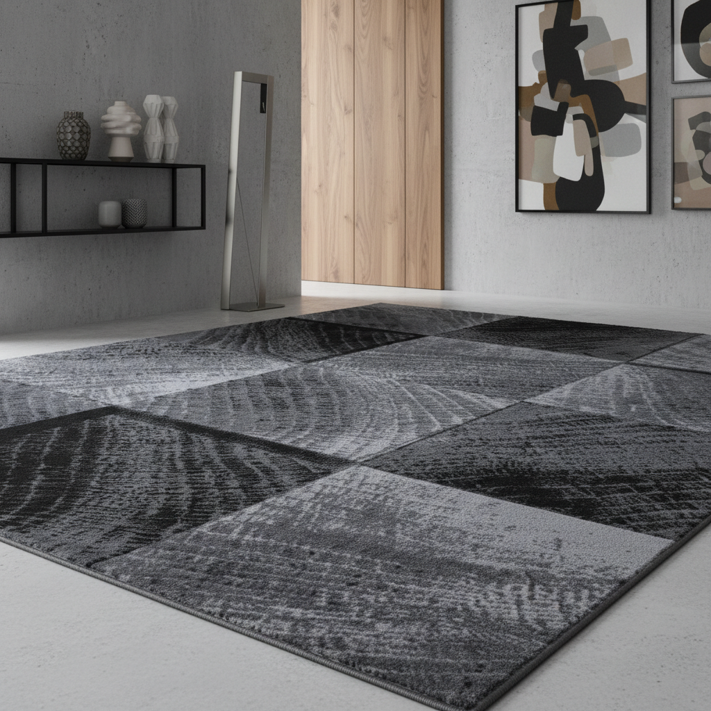 Teppich Kurzflor Karo-Design Polypropylen Wohnzimmer_Läufer_