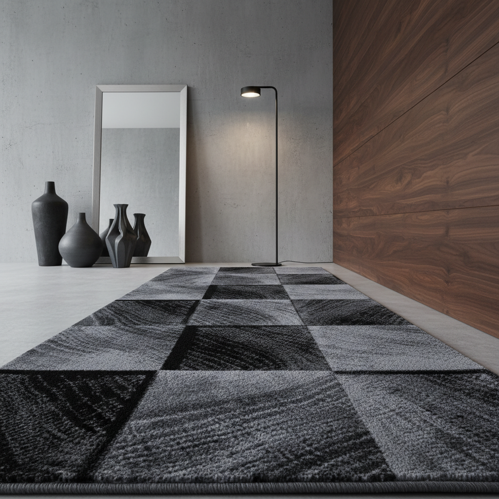 Teppich Kurzflor Karo-Design Polypropylen Wohnzimmer_Läufer_
