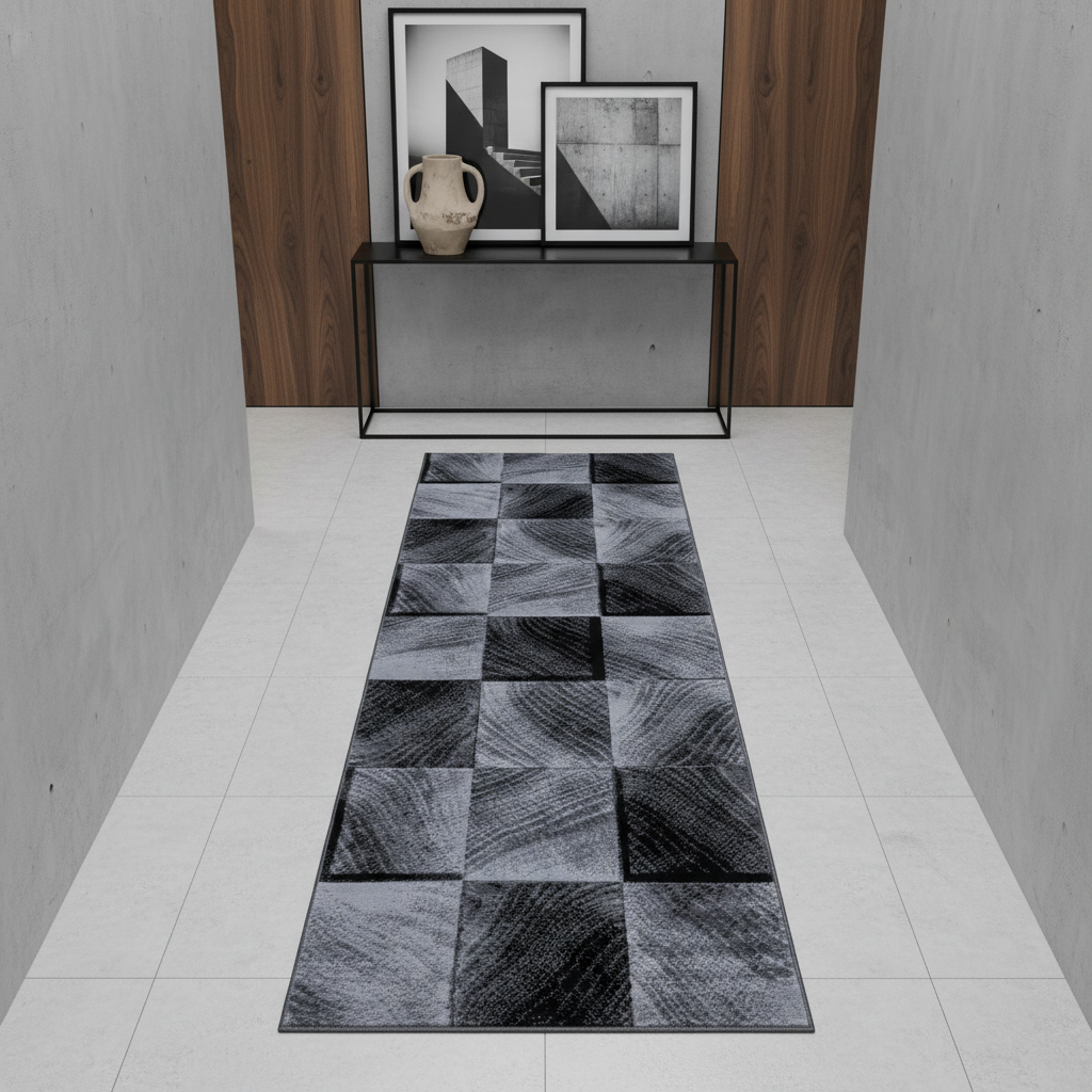 Teppich Kurzflor Karo-Design Polypropylen Wohnzimmer_Läufer_
