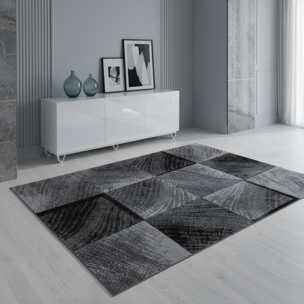 Teppich Kurzflor Karo-Design Polypropylen Wohnzimmer_Läufer_