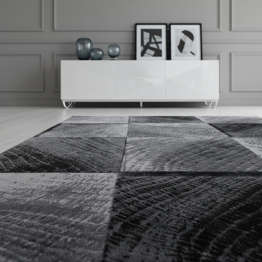 Teppich Kurzflor Karo-Design Polypropylen Wohnzimmer_Läufer_