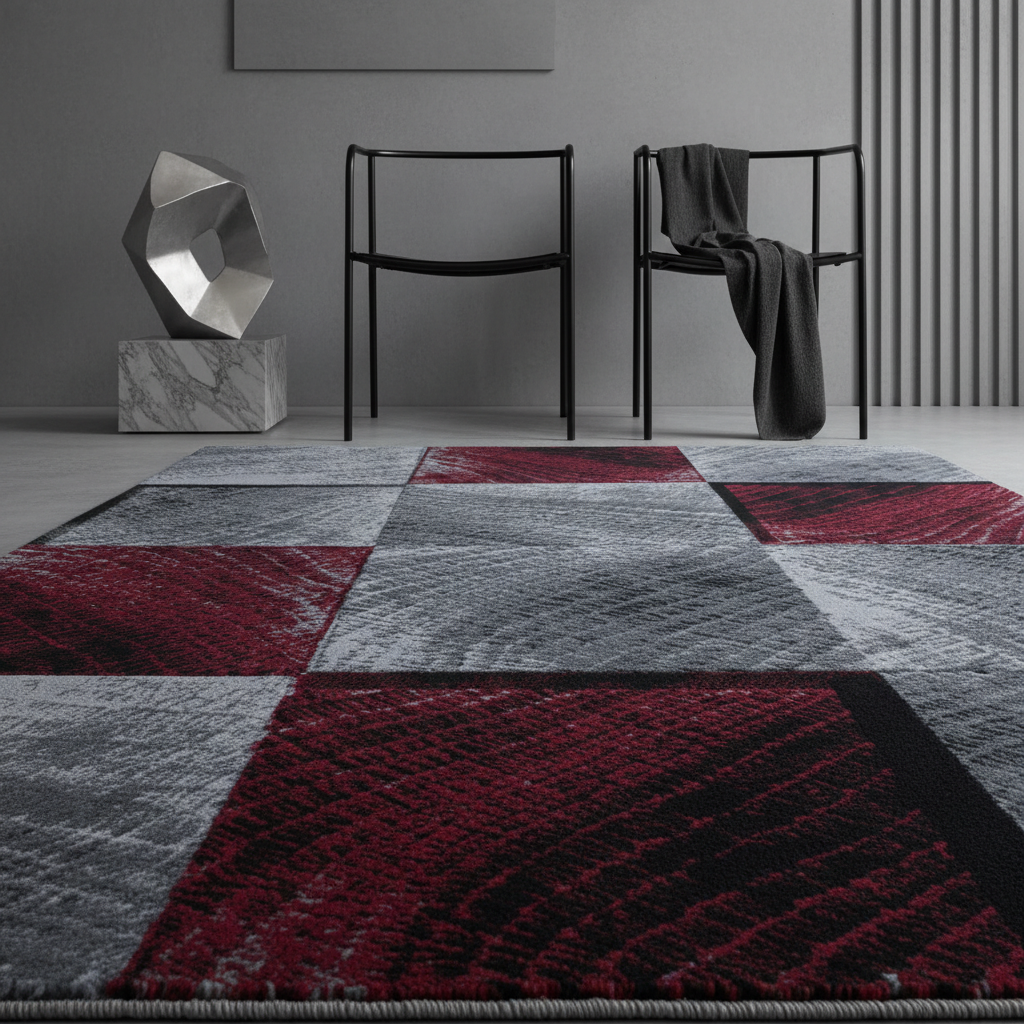 Teppich Kurzflor Karo-Design Polypropylen Wohnzimmer Läufer