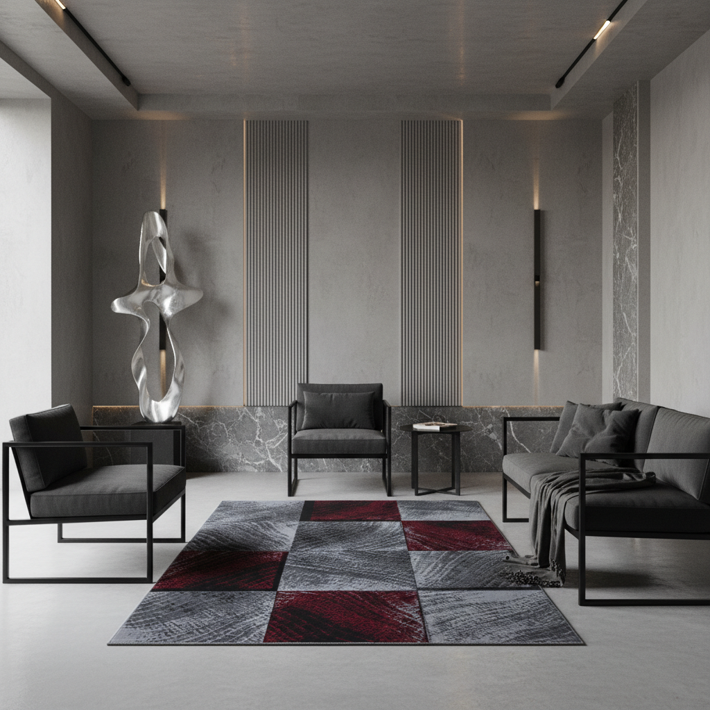 Teppich Kurzflor Karo-Design Polypropylen Wohnzimmer Läufer